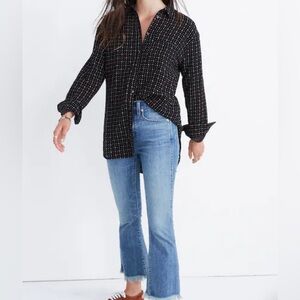 Madewell Oversized Ex-Boyfriend Button-front Shirt Black Floral Print Sz XXS
